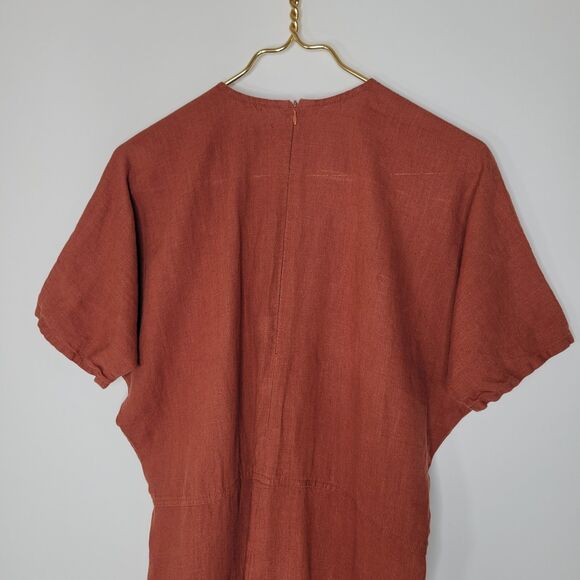 LOVE & CONFUSE Rust Brown Linen Jumpsuit Size S Surplice Back Zip Cropped Boho - Picture 6 of 9
